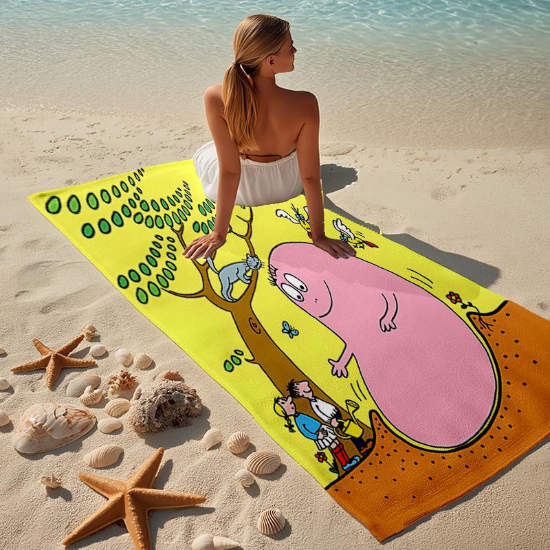 proof beach towel with a Barbapapa pattern - soft,absorbent,quick-drying,machine washable - perfect for swimming,camping,bathing