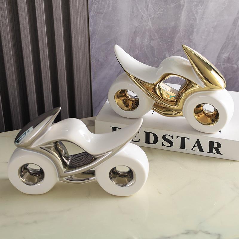 Creative Ceramic Motorcycle Ornaments Geometric Shape Desktop Decoration Ceramic Crafts TV Cabinet Sense Home Decoration Gift