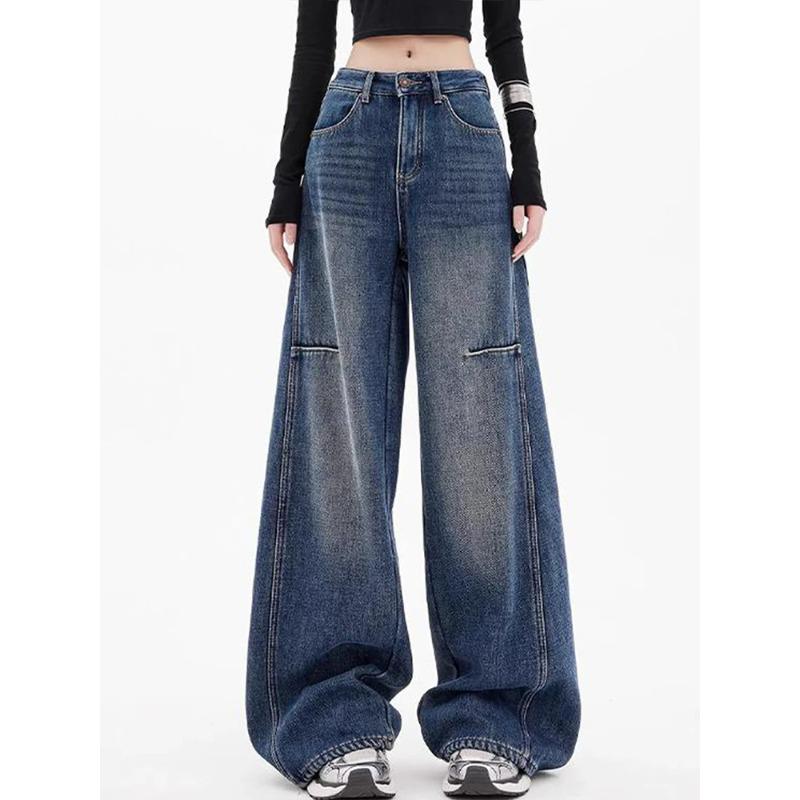 

Women s Retro High-Waist Wide-Leg Jeans, Spring 2026 - Slimming, Versatile, Loose-Fit M (110-125 kg) синий
