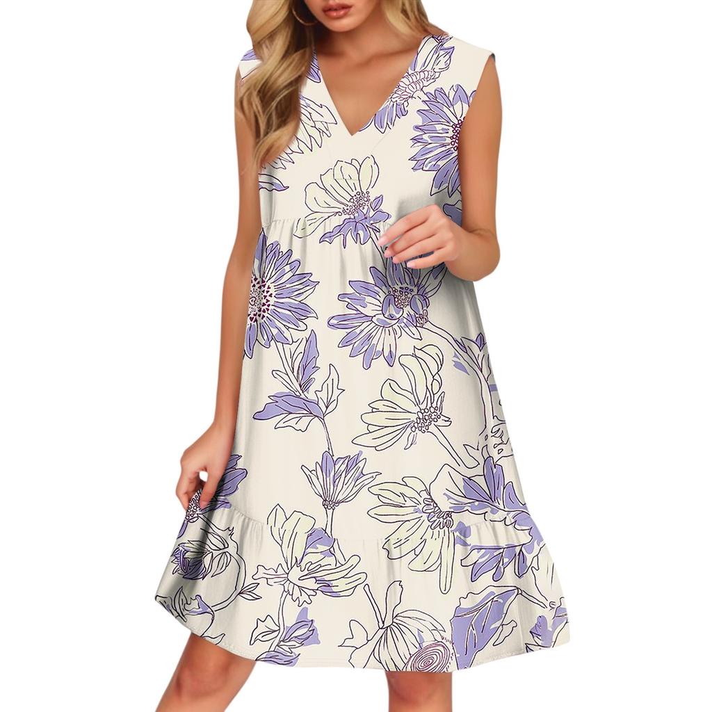 Women's Casual Fashion Breathable V-neck Vest With Pockets Floral Holiday Dress