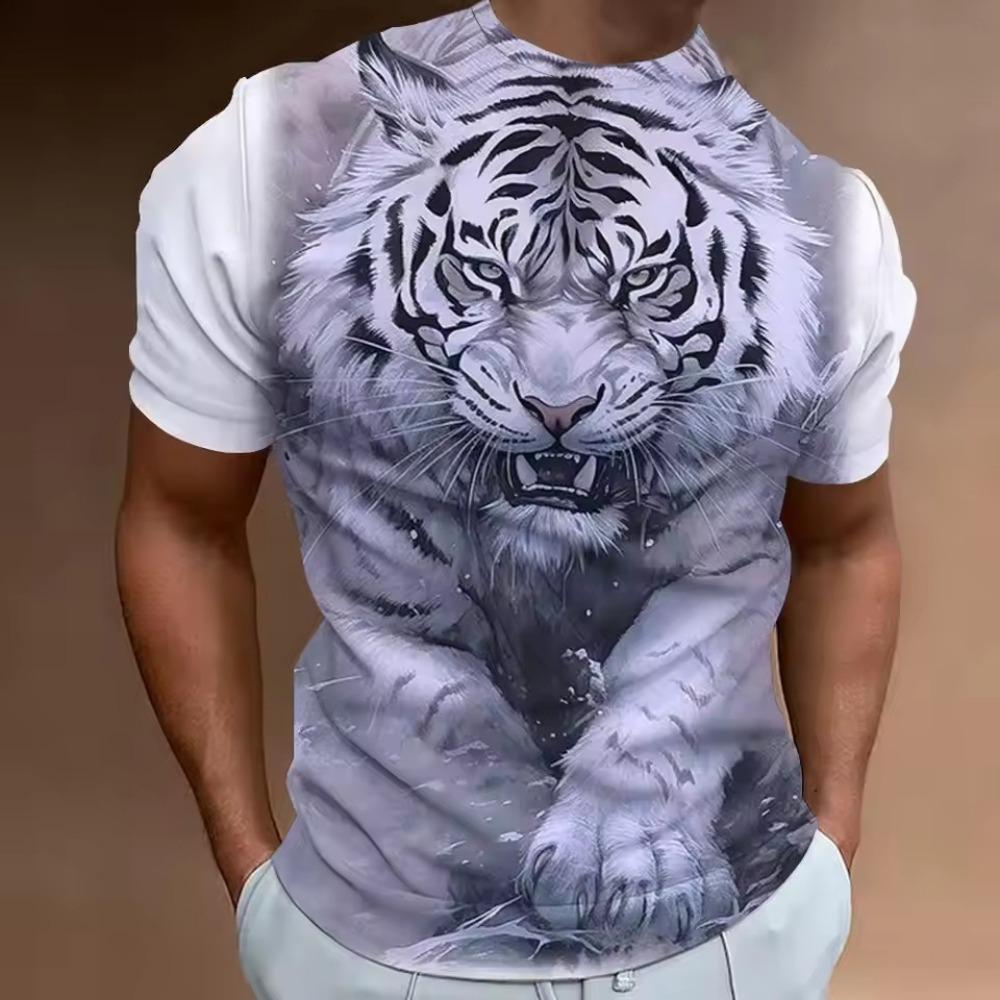 Streetwear Men's Casual T-shirt 3D Digital Printed Tiger Pattern Round Neck Short Sleeved Loose Summer Top Men's T-shirt