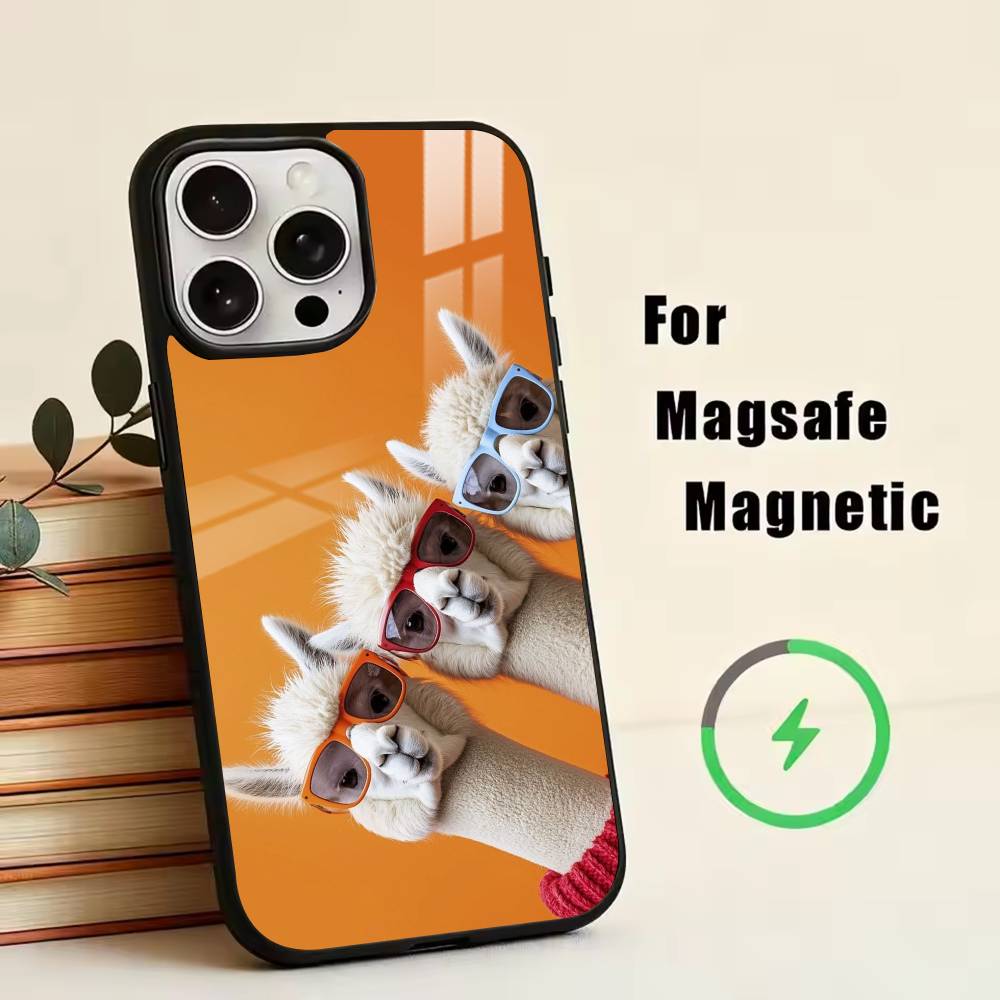 

D-Cute Alpaca Phone Case For iPhone17,16,15,14,13,12,11 Plus,Pro Magnetic For Magsafe Wireless Charging iPhone11