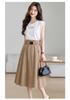 Summer intellectual elegant women's dress 2026 waist cinching slimming women's mid length skirt color blocked A-line skirt
