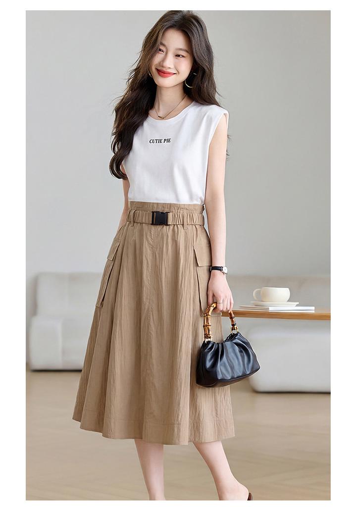 Summer intellectual elegant women's dress 2026 waist cinching slimming women's mid length skirt color blocked A-line skirt