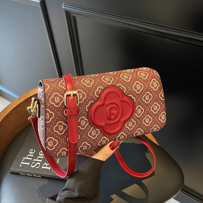 Premium retro printed small square bag women's new versatile niche underarm bag single shoulder messenger bag