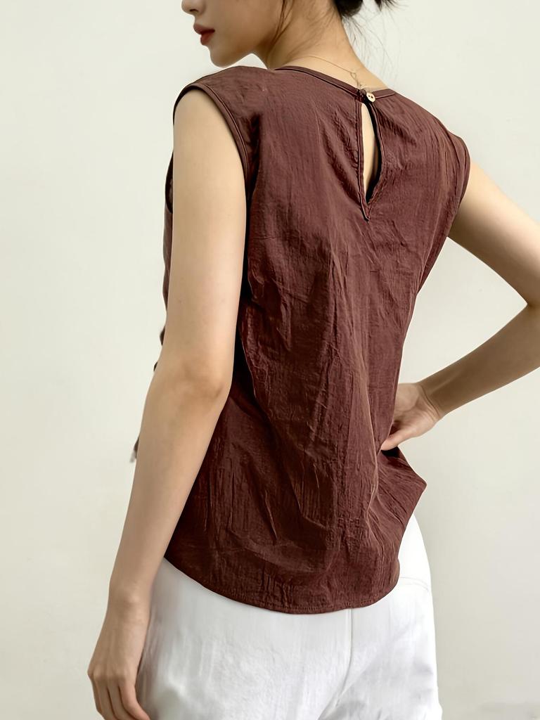 Women's High-End Sleeveless Knotted Top – Casual, Solid Color for Spring/Summer
