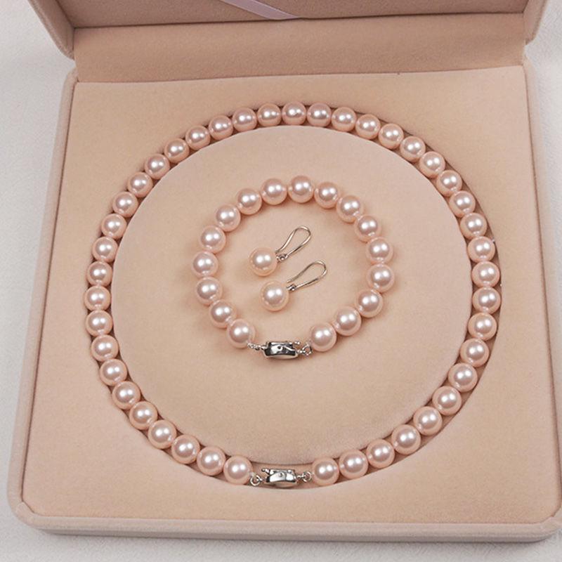 

Корейський чокер з перлів Дондемун, набір браслета та сережок - Вінтажні, милі, елегантні прикраси для жінок рожевий/перлинний