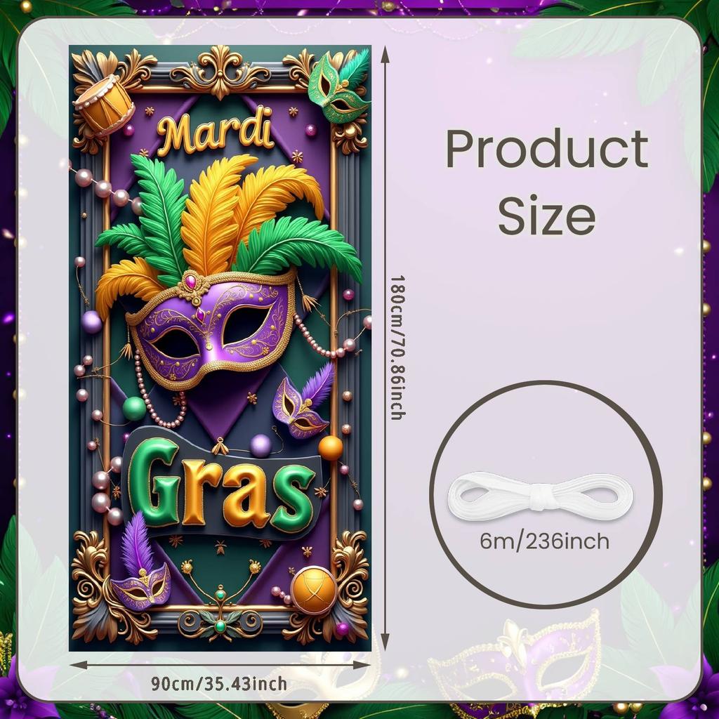 Bead Ornament Display Beaded Garland Mardi Gras Banner Feather Decoration Banner Colorful Mask Festive Backdrop For Holiday