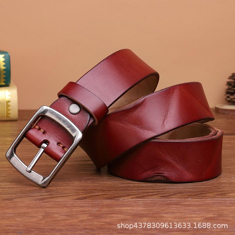 Korean Version Retro Old Pleated Belt Men'S Genuine Leather Pin Buckle First Layer Cowhide Trend Personalized Youth Jeans Belt