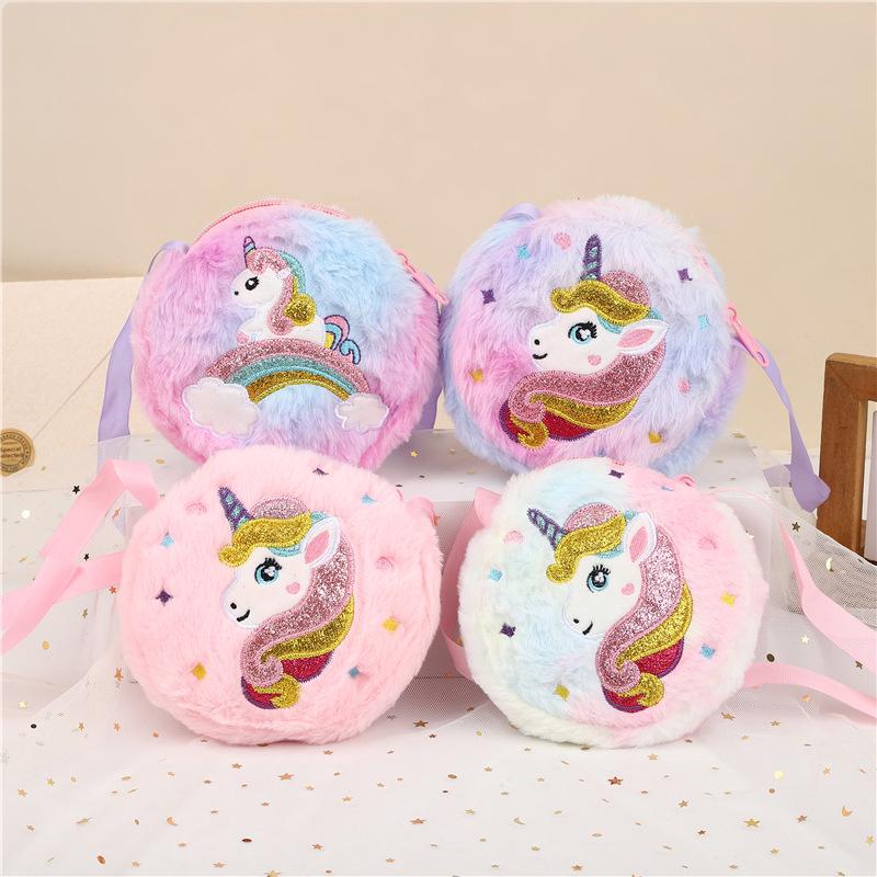 Unicorn Plush Crossbody Bag - Cute & Round Shoulder Bag for Girls with Coin Purse