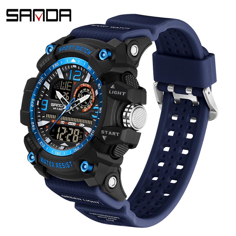 SANDA Jugend Trend Schwarz Tech Multifunktionale Wasserdichte Stoßfeste Herren Elektronische Uhr