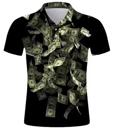 American Dollar Pattern Men s Polo Shirt 3D Printed Fashion Short Sleeve T-Shirt T-Shirt Funny Money Streetwear XXS
