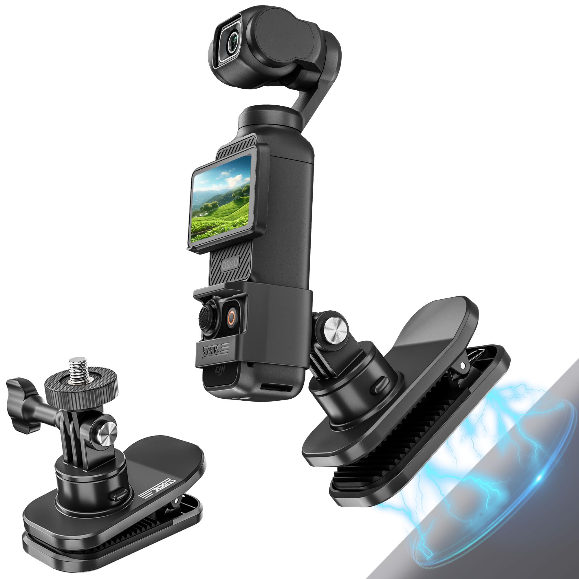 

Крепление на рюкзак - для DJI OSMO Pocket 3 Магнитные крепления Вращение на 360° Действие 4 Рюкзаки Зажимы для плечевого ремня Аксессуары чёрный