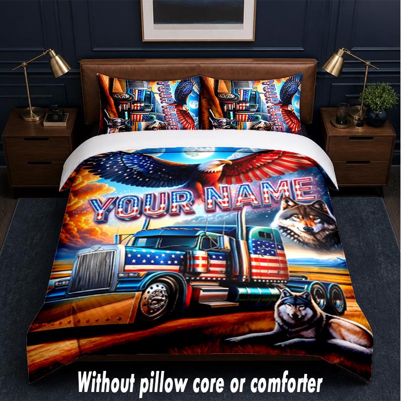 Truck Theme Custom Text Or Name 3Pcs Bedding Set,1 Flat Sheet & 2 Pillowcases Personalized Home Bedding