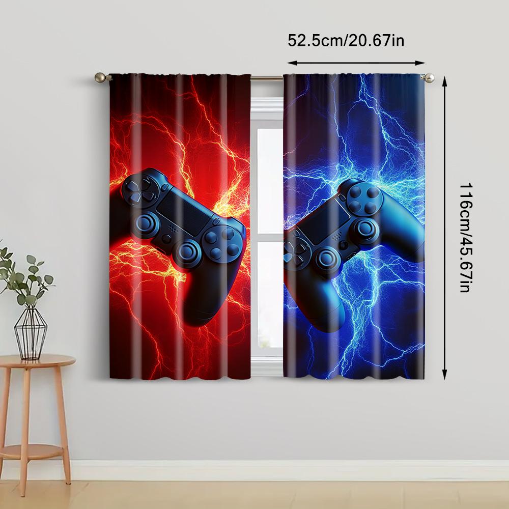 Set mit 2 Gamer-Zimmer-Dekoration Smog Wolf Gamepad Vorhang Videospiele Junger Mann Schlafzimmer Wohn-Ess-Badezimmer Vorhänge Für Hergestellt Polyester