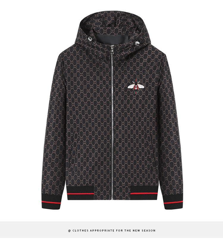 2023 Men's Hooded Embroidered Jacket: Little Bee Design, Casual Fashion for Spring & Autumn