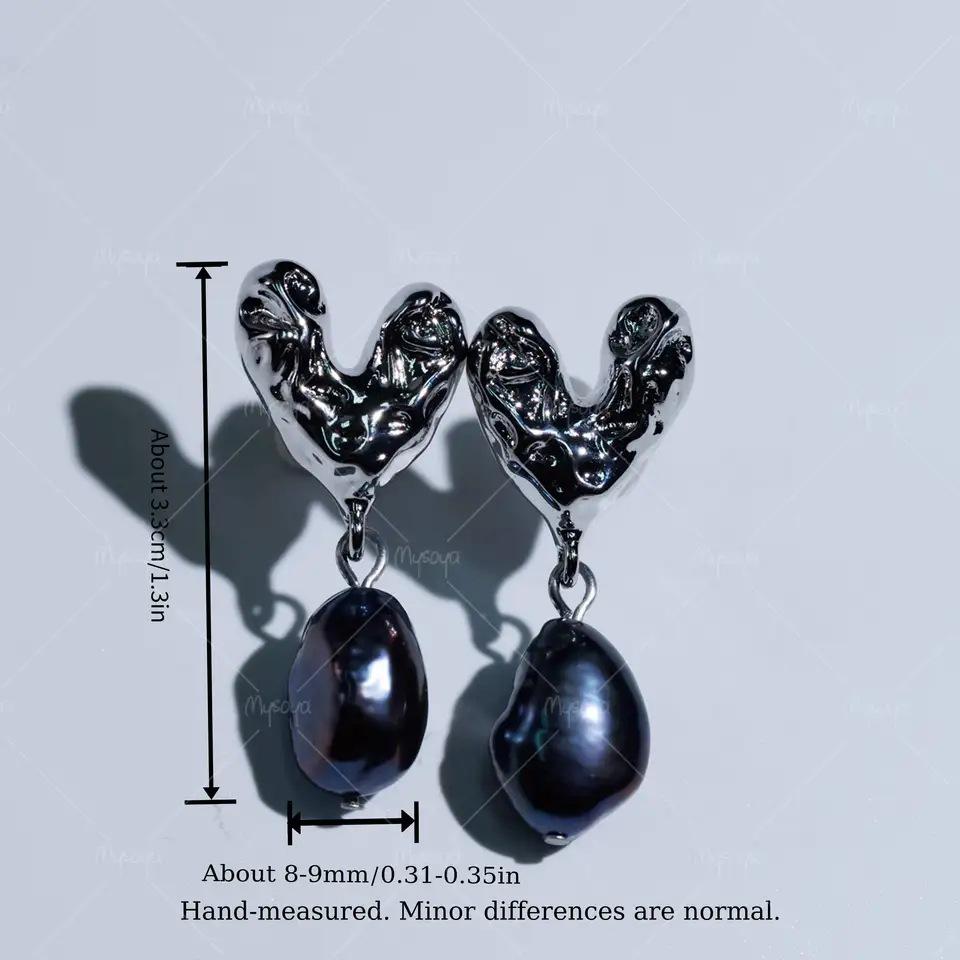 MYSOYA Black Baroque Freshwater Pearl Heart-Shaped Silver Stud Earrings (8-9mm) US Size серебряный