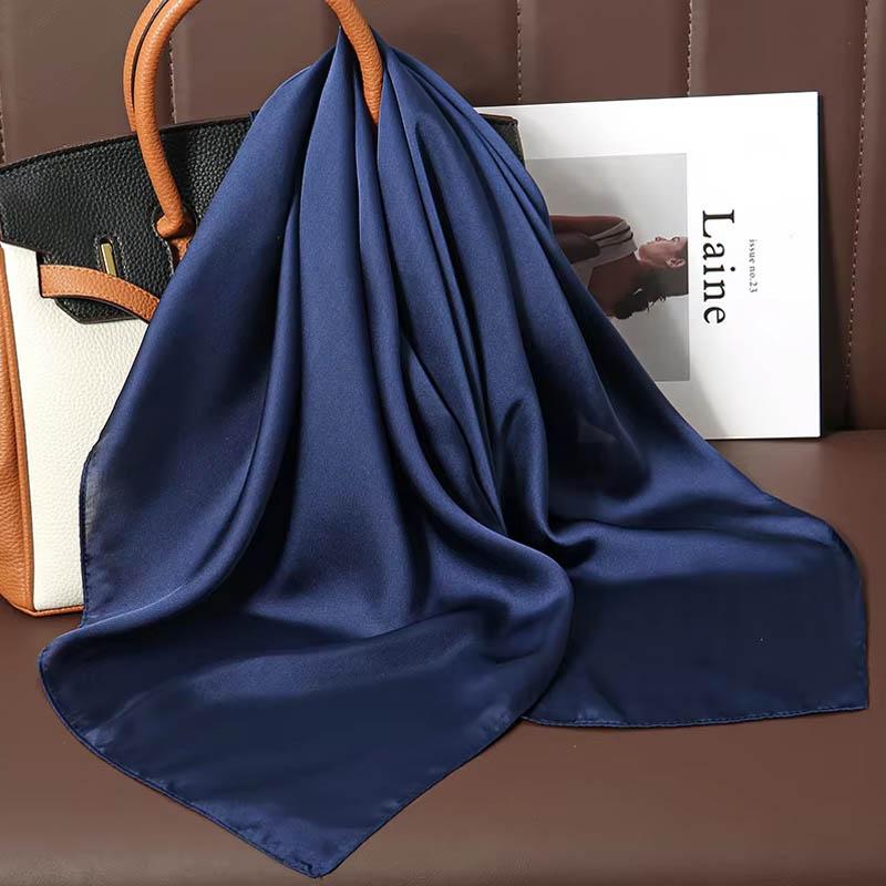 Luxus Uni Farbe Seide Quadratisches Tuch Damen Weiches Satin Pferdehaarband Halstuch Büro Hijab Stirnband Foulard Taschenbänder Geschenk