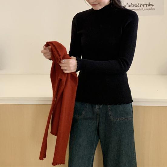 Maglieria Top Tinta Unita Collo Semi-Alto Manica Lunga Bordo Traslucido Top Basic Elasticizzati Slim Fit