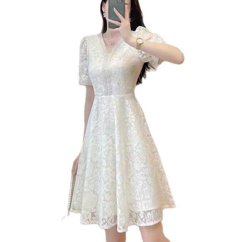 Elegant Lace A-Line Midi Dress - Summer 2025 New Arrival for Petite Women