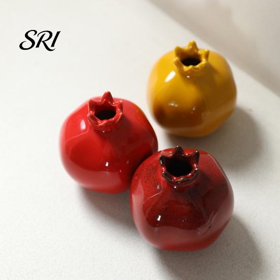 Living Room Vase Ceramic Pomegranates Bud Small Fruit Shaped Decorative for Home Long-lasting Decor Farmhouse Rustic Flower Table Centerpiece