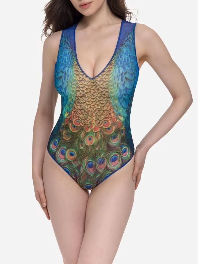Women s Deep V Russian Seaside One-Piece Swimsuit Bikini L изображения