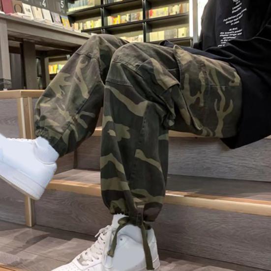 Pánské volné kalhoty Camouflage Více kapes Elastický pas U kotníků stažené Streetwear Jaro Podzim Hip Hop Volné kalhoty na sport