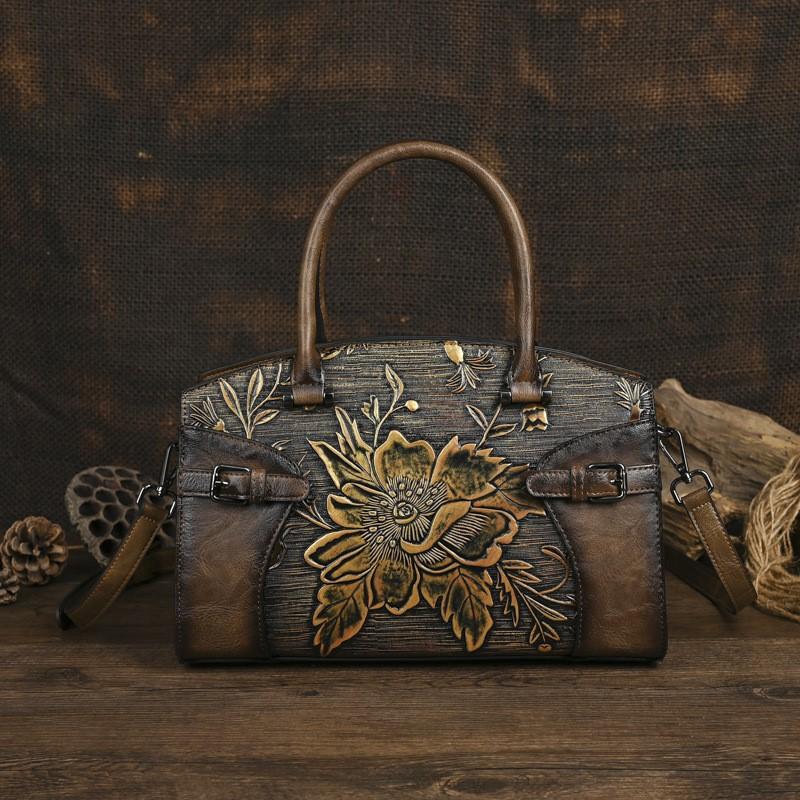 

Johnature Luxury Handbag Vintage Handmade Embossed Women s Leather Bag Versatile Shoulder & Crossbody Bags кофейный