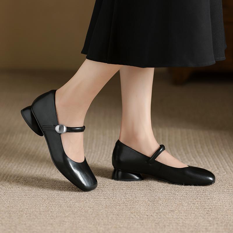 Fashion 2024 Autumn New Soft-soled Solid Color Mary Jane Women's Fashion Buckle Flats