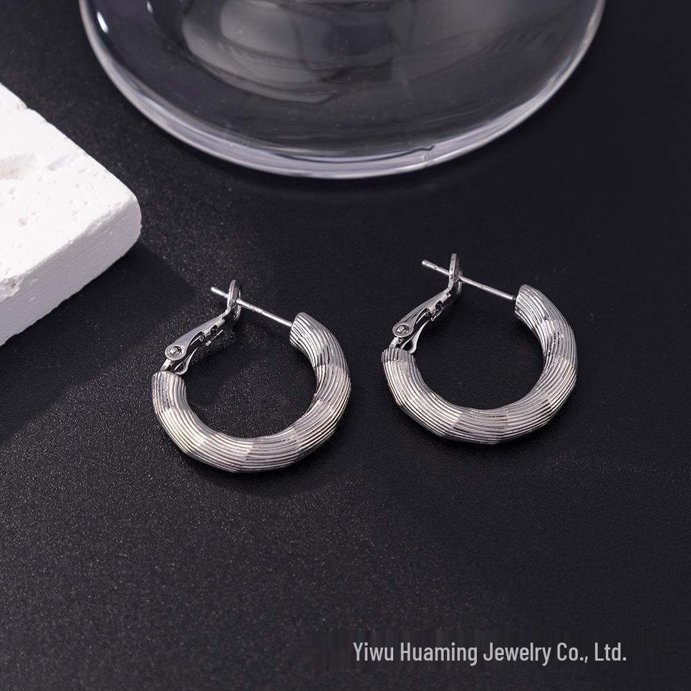 Silver Needle Circle Earrings, Fashionable High-End Copper Ear Hoops, Light Luxury, Versatile Jewelry Accessory.