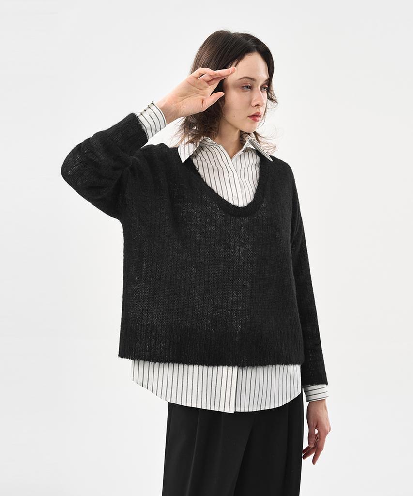 Laneonkyulleoseu Mohair Loose Fit See-Through Knit_Black