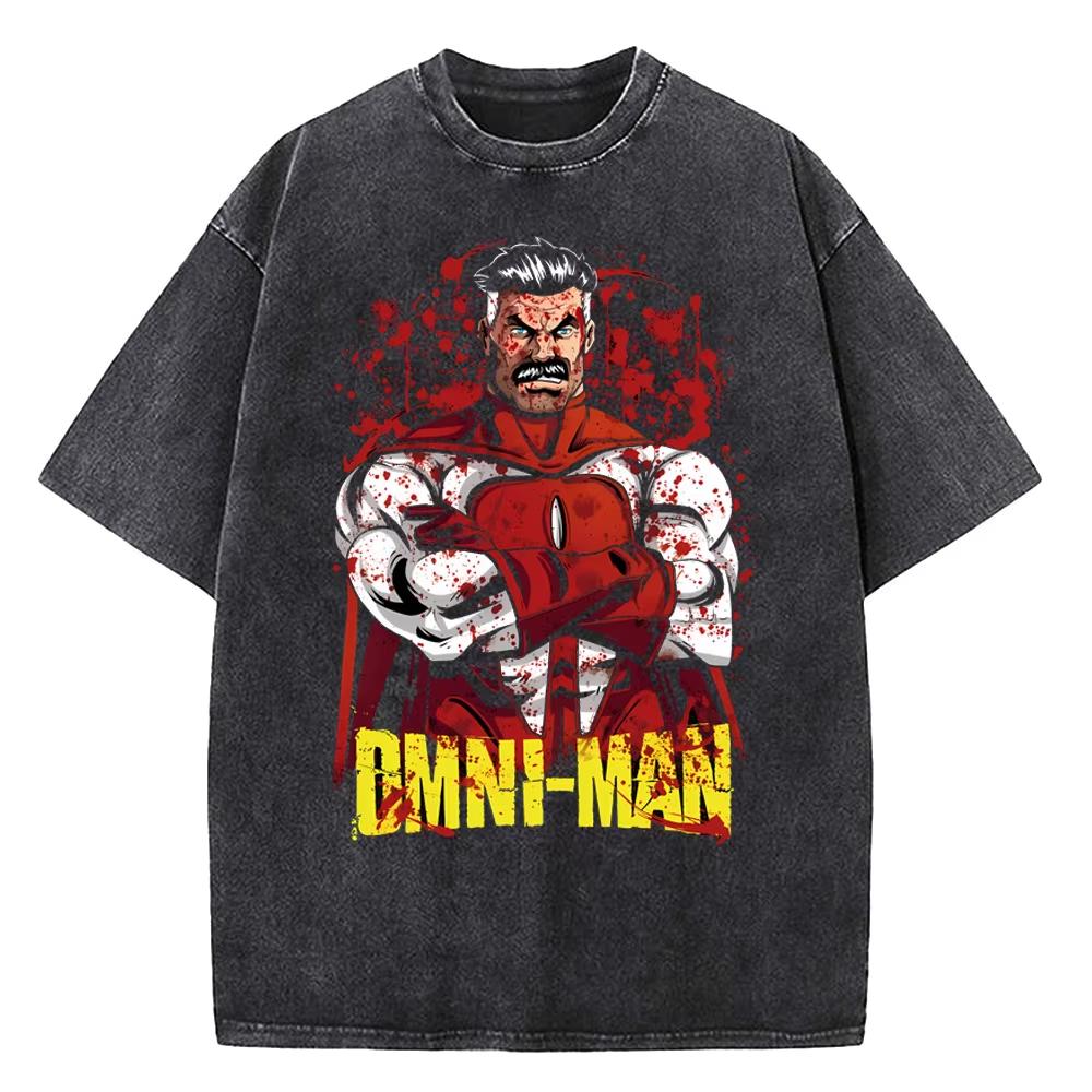 2026 Hot Sale Men Women Invincible Hero Vintage Washed T Shirts High Quality Cotton Clothes Short Sleeve Crew Neck