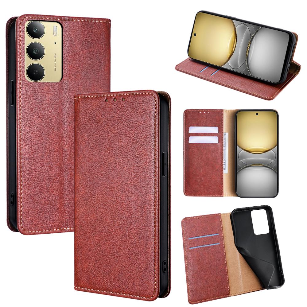 

For Realme C75/14x 5G Case Wallet PU Leather Magnetic Auto-Absorbed Phone Cover Brown