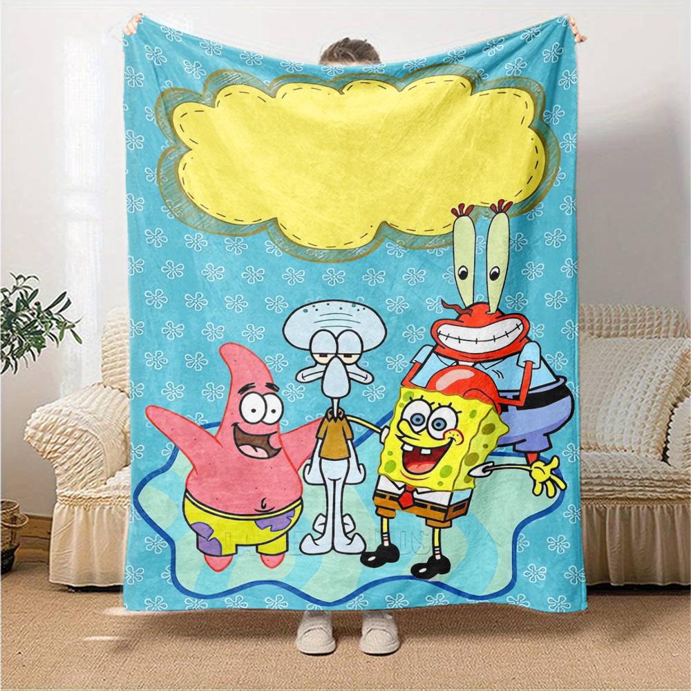 Spongebob Friends Adventure Flannel Blanket Super Soft Warm Cozy Blanket For Sofa Bed Office Travel Allseason Home Decor Gift