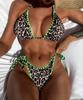 Badedrakt for kvinner med leopardtrykk Sexy Bikini-sideslips Todelt badedrakt Strandtøy badedrakter