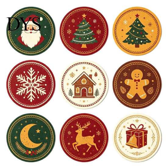 Kitchen Dining Table Accessories 9Pcs Christmas Wooden Coasters Set, Heat Resistant Cup Mats, Waterproof Pads for Round Protection Mats Home