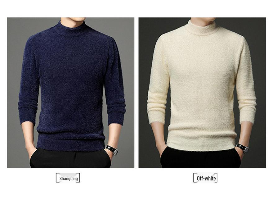 Plus Sammet Förtjockad Vinter Mink Kashmir Halvhög Hals Herrtröja