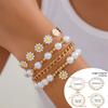 Daisy Pendant Bracelet Set with Faux Pearls Colorful Beaded Handchain Accessory Stackable Wristchain for Women Girls