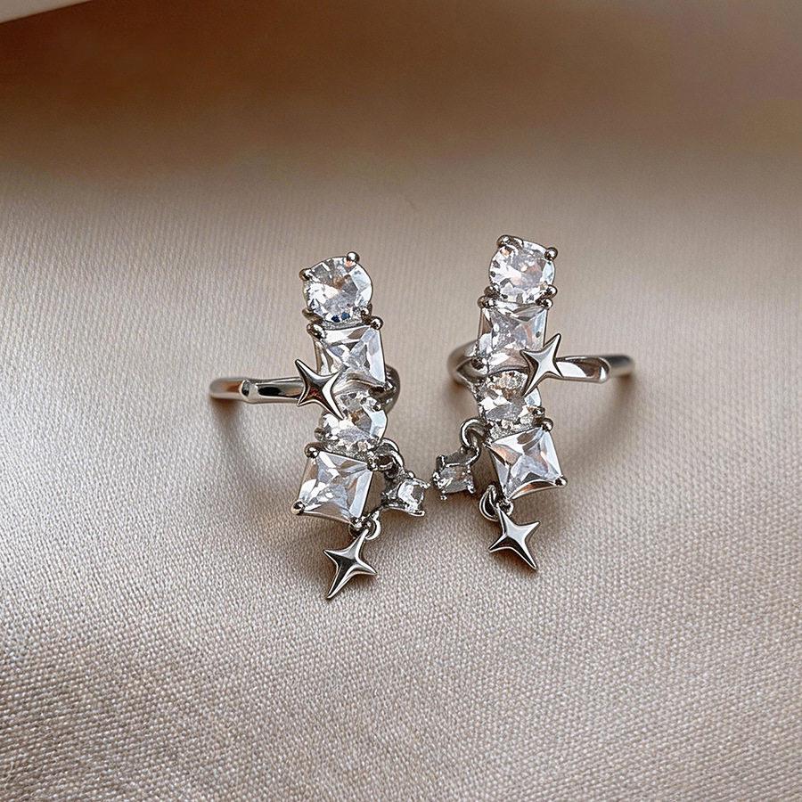 Exquisite Korean Zircon Star & Square Ear Cuff for Women - No Piercing Required