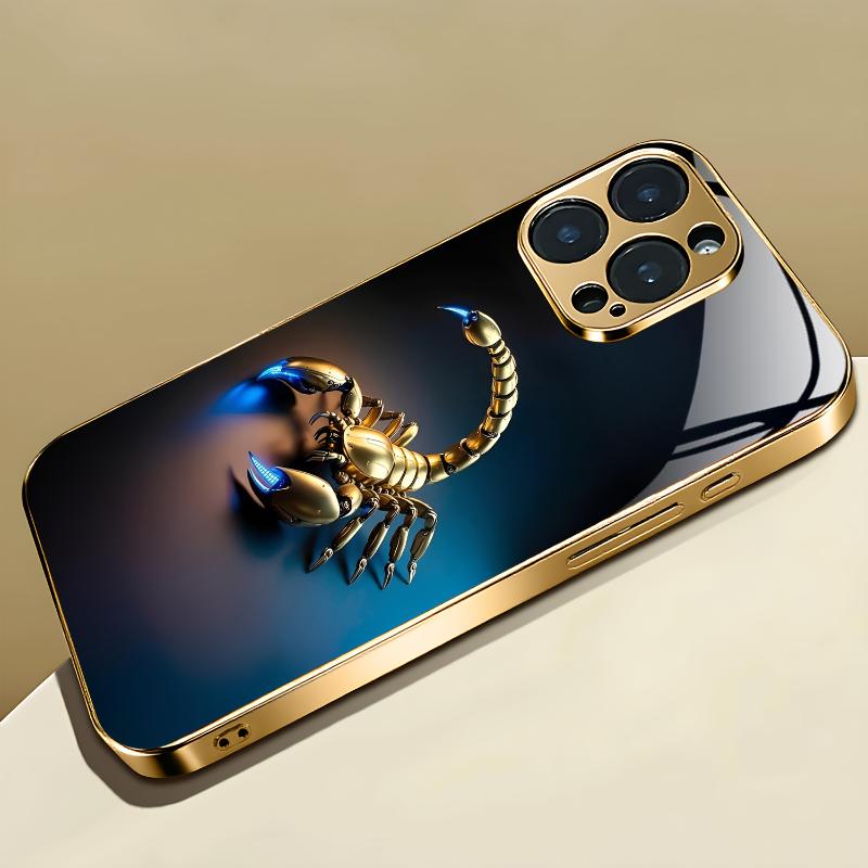 Scorpion pattern tempered glass phone case suitable for iPhone 17 16 15 14 13 12 11 Pro Max Plus anti drop and shockproof