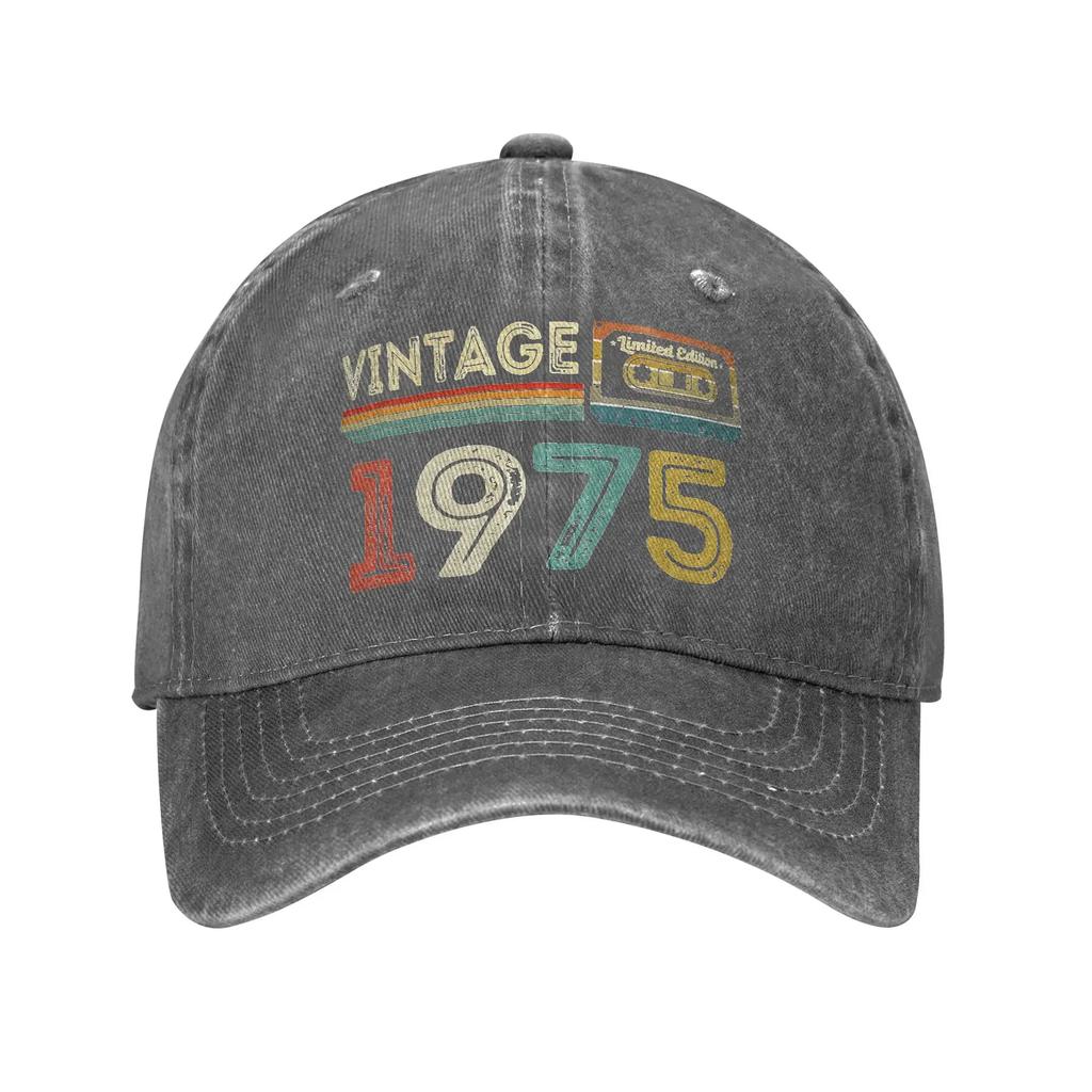 Vintage 1975 50th Birthday 50 Years Old Gift Present Accessories Baseball Caps Unisex Women Casual Hats Cap Adjustable Sun Cap