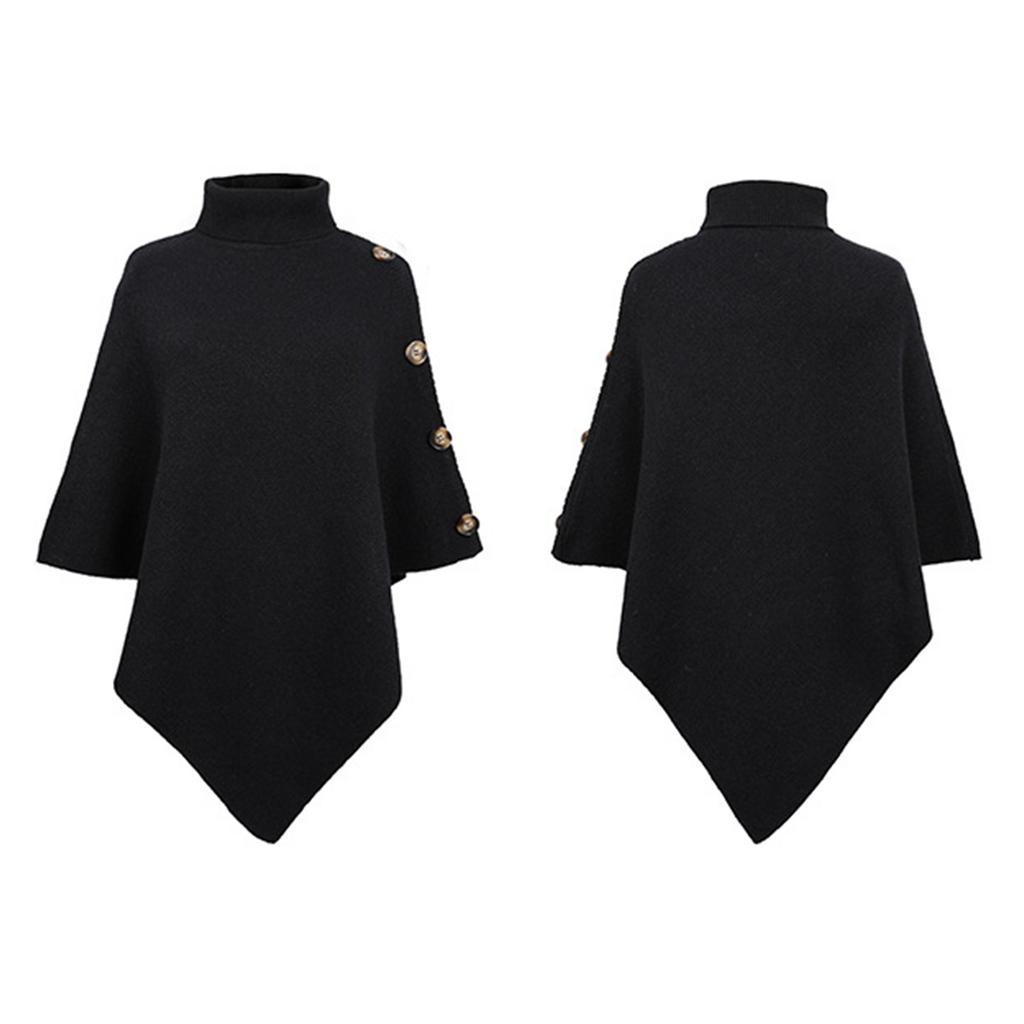 Women's Solid Color High Collar Shawl Cape Slit Knit Sweater Coat