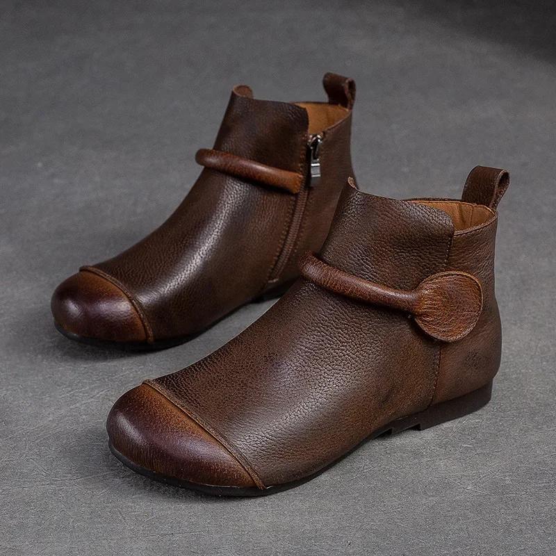 Mode Damen Lederstiefel 2025 Herbst-Winter Neu Plüsch Vintage Runde Spitze Flach Seitenreißverschluss Lässig Schlicht Damen Sneaker Damenschuhe