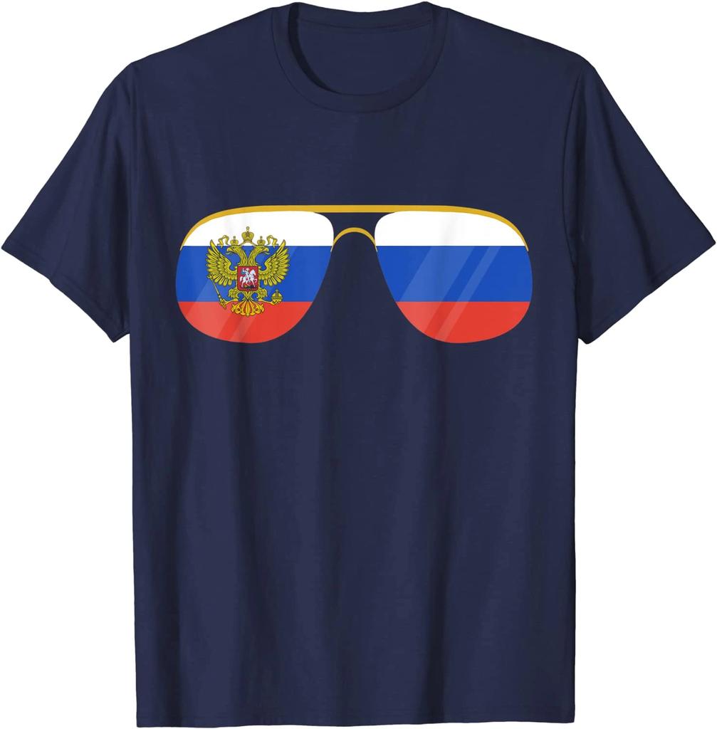 Russian Flag Double Headed Eagle Badge Cool Glasses Gift TShirt Summer Cotton ONeck Short Sleeve Unisexs T Shirt New S3XL
