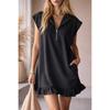 Spring Summer Women's Sleeveless V-Neck Zipper Ruffle Hem A-Line Dress with Double Pockets European American Style Casual Party Dress