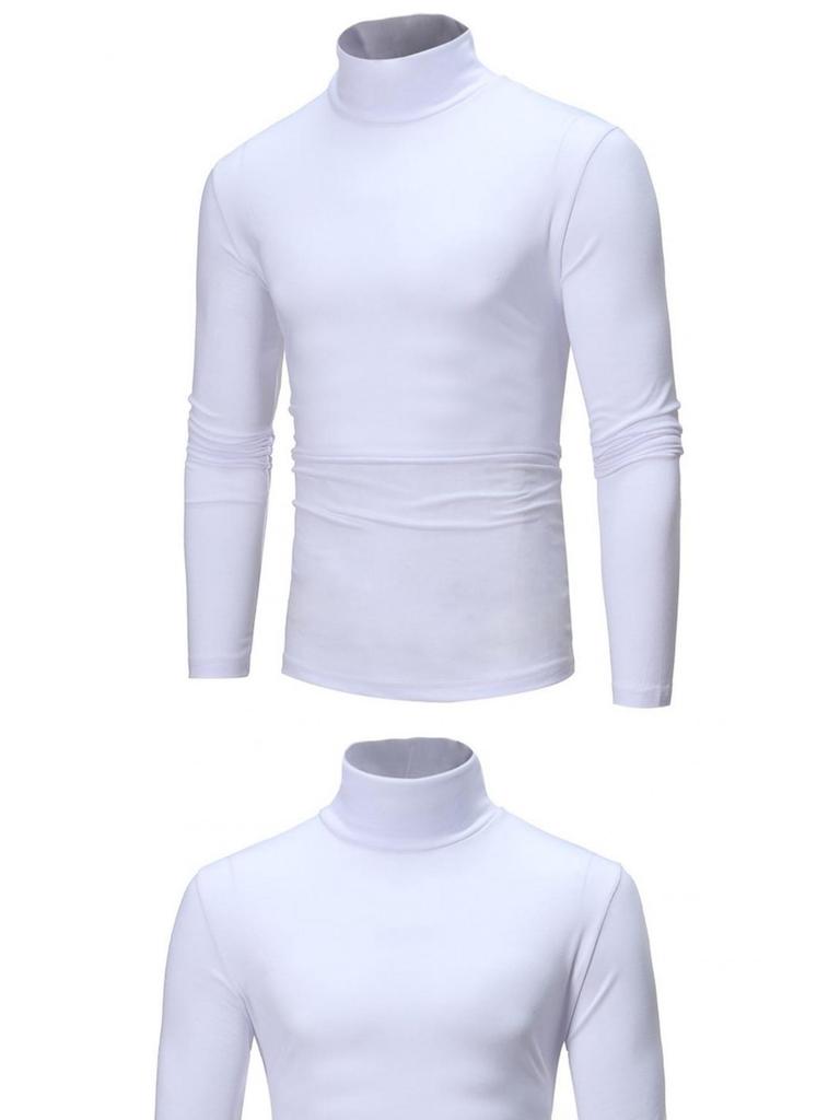 Autumn 2022 Men's Plus Size High Collar Solid Color Long-Sleeved T-Shirt