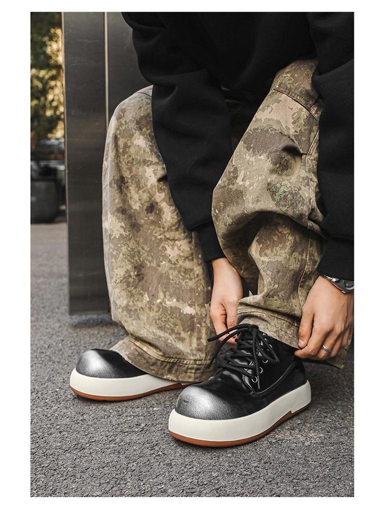 Men's Mid-Top Thick-Soled Height-Boost British Style Big-Head Bread Martin Boots 24076-J