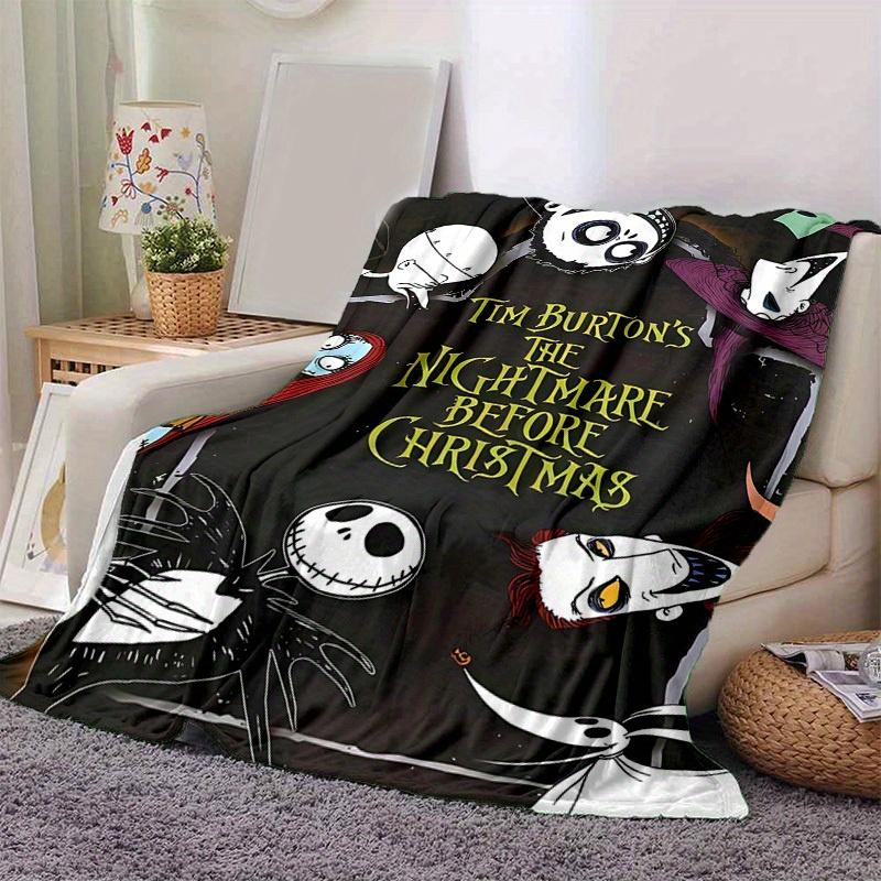 1pc, Tim Burton's The Nightmare Before Christmas Home Decor Gift Flannel Blanket for Bedroom, Living Room, Travel, Camping, Car