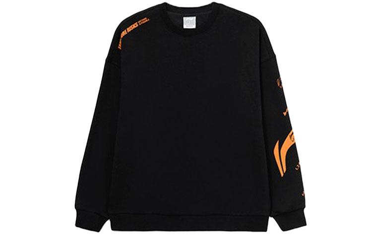 Li Ning Training Series Color Block Logo Print Fleece Lined Thermal Pullover Sweatshirt Unisex Black AWDRD38-9 M