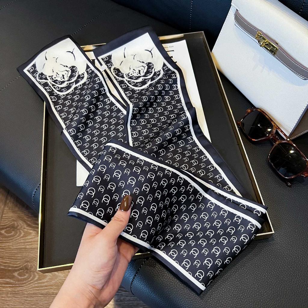 Long Silk Scarf Women's New Small Silk Scarf Printing Simulation Silk Tied Bag Streamer Explosion Sweet Little Scarf